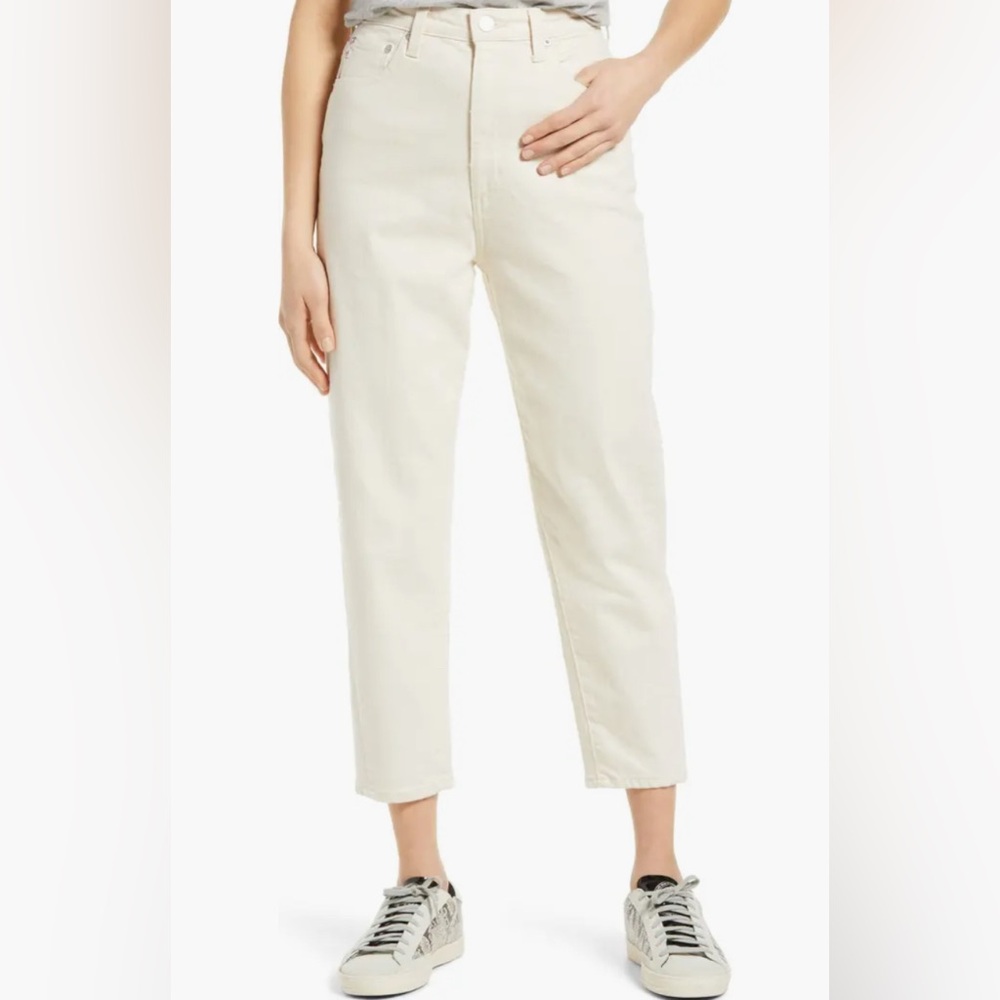 NWT AG Adriano Goldschmied Barrel Crop Straight Leg Jeans Ecru Dunes Size 24